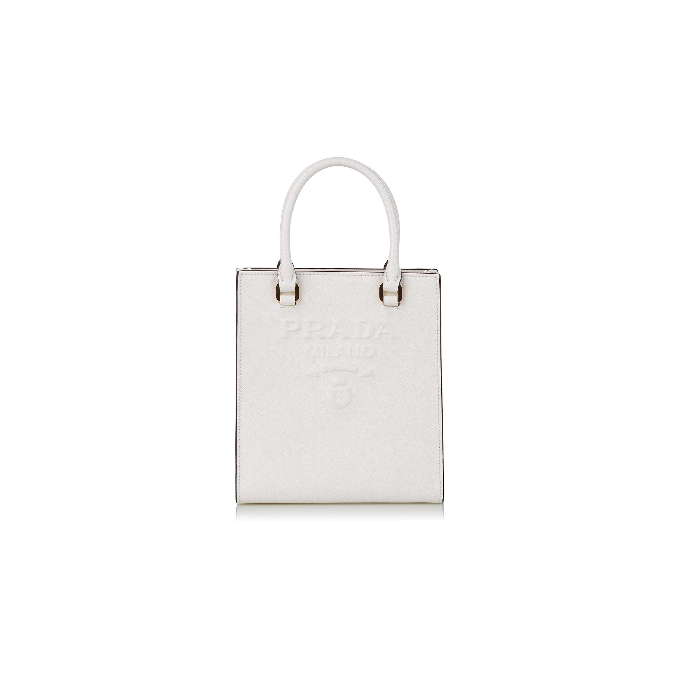 Pra*a white small saffiano leather satchel 1ba333 (19*17*6cm)